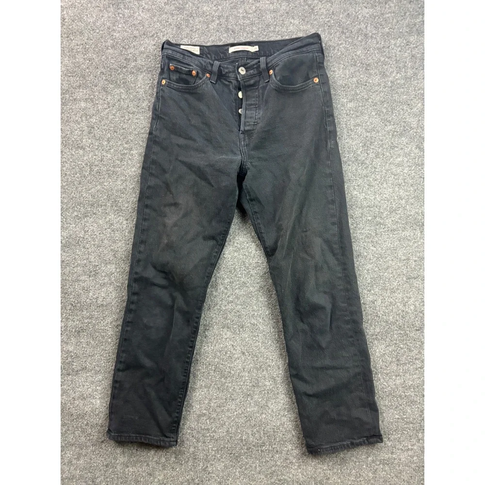 Levi's Wedgie Straight Jeans Womens 26 Black High Rise Button Fly Denim Pants